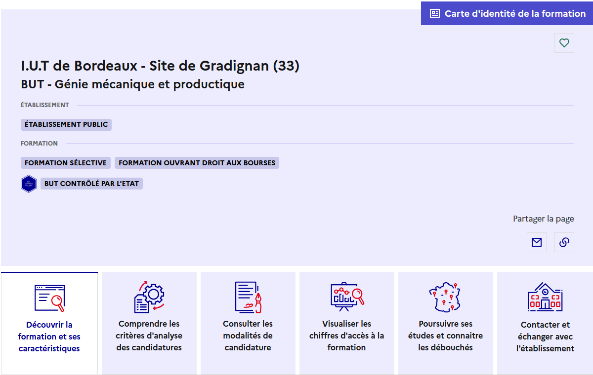 Exemple carte identité formation Parcoursup BUT GMP