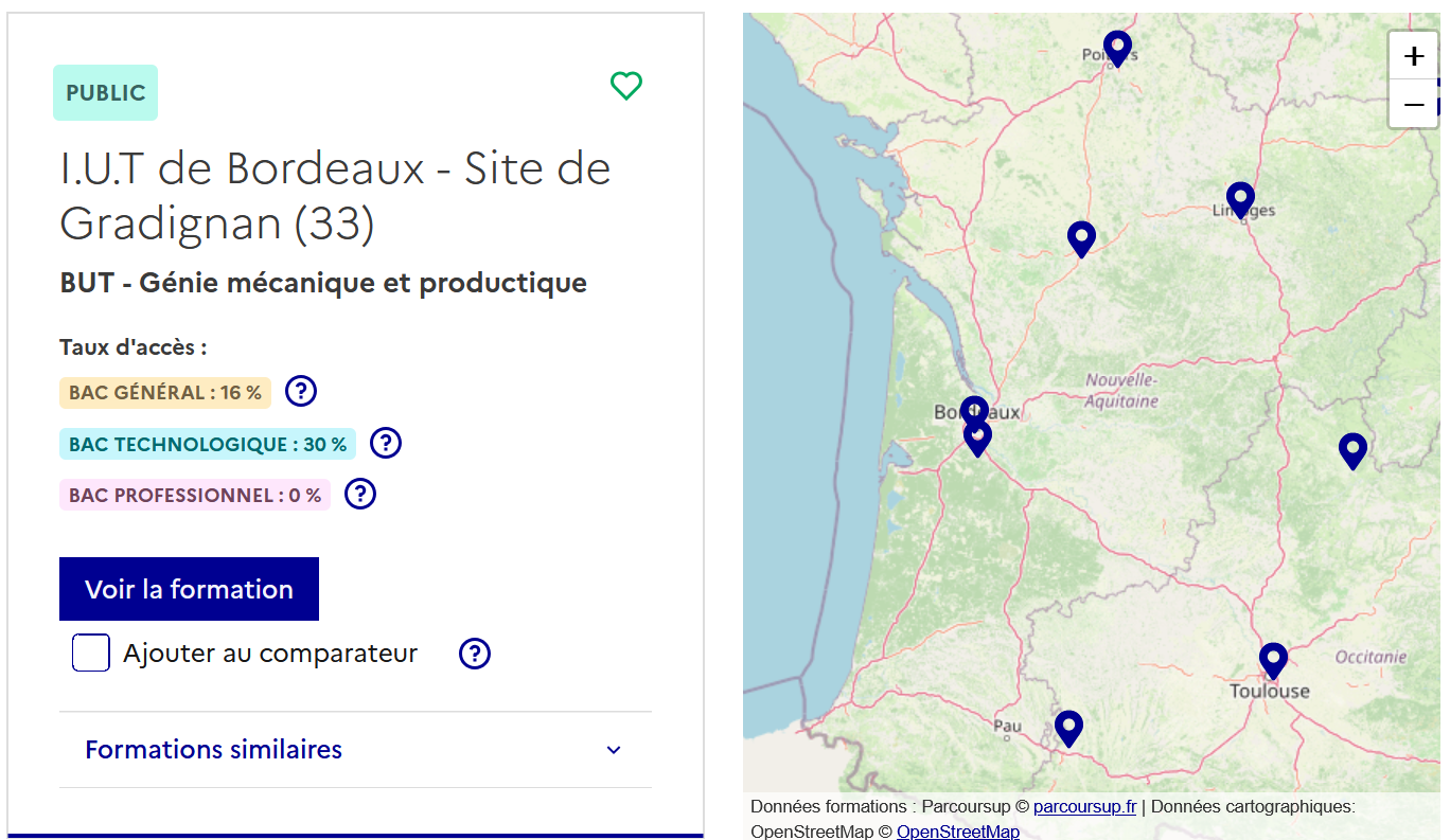 Parcoursup carte formation BUT GMP